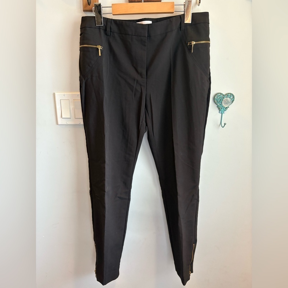 Women’s Black Pants with Gold Zipper Accents